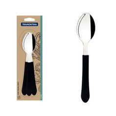 Conjunto De Colheres De Mesa Tramontina Leme Com Lâminas Em Aço Inox E Cabos De Polipropileno  Preto 3 Peças