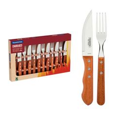 Jogo Para Churrasco Tramontina  Dynamic Com Lâminas Em Aço Inox E Cabos De Madeira Natural 12 Peças
