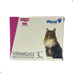 Vermífugo World Vermicats 600mg para Gatos até 3kg - Contém 1 blister com 4 comprimidos