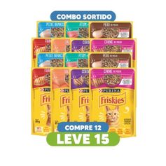 Combo Ração Úmida Friskies para Gatos Adultos Sortido 85g - Compre 12 leve 15