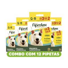 Combo Antipulgas Ceva Fiprolex 1,34ml para Cães de 11kg até 20Kg -  Contém 12 pipetas