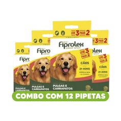 Combo Antipulgas Ceva Fiprolex 2,68ml para Cães de 21kg até 40kg - Contém 12 pipetas