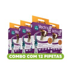 Combo Antipulgas Ceva Vectra 3D 1,6ml para Cães de 4kg até 10kg - Contém 12 pipetas