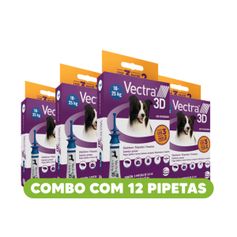 Combo Antipulgas Ceva Vectra 3D 3,6ml para Cães de 10kg até 25kg - Contém 12 pipetas