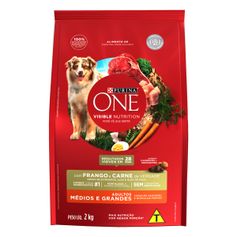 Ração Seca One Visible Nutrition para Cães Adultos Porte Médio e Grande Frango e Carne 2kg