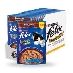 Combo Ração Úmida Felix Fantastic Tiritas para Gatos Adultos Peru 85g - Compre 12 leve 15