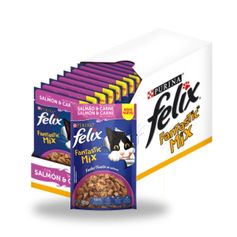 Combo Ração Úmida Felix Fantastic Mix para Gatos Adultos Salmão e Carne 85g - Compre 12 leve 15