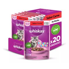 Combo Ração Úmida Whiskas para Gatos Filhotes Carne ao Molho 85g - Contém 20 unidades