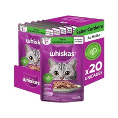 Combo Ração Úmida Whiskas para Gatos Adultos Cordeiro 85g - Contém 20 unidades