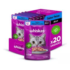 Combo Ração Úmida Whiskas para Gatos Adultos Peixe Jelly 85g - Contém 20 unidades