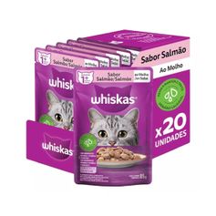 Combo Ração Úmida Whiskas para Gatos Adultos Salmão 85g - Contém 20 unidades