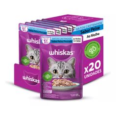 Combo Ração Úmida Whiskas para Gatos Castrados Peixe 85g - Contém 20 unidades
