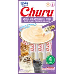 Petisco Churu para Gatos Galinha com aroma de Camarão - Pacote com 04 unidades de 14g cada