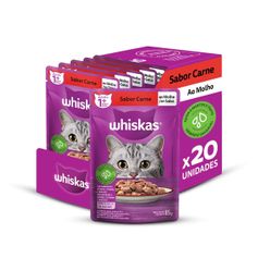 Combo Ração Úmida Whiskas para Gatos Adultos Carne ao Molho 85g - Contém 20 unidades