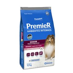 Ração Seca Premier Ambientes Internos Sênior para Cães Idosos Porte Pequeno Frango e Salmão 12kg