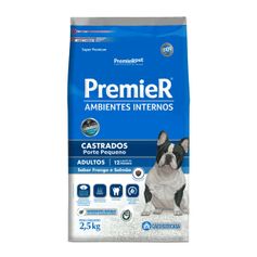 Ração Seca Premier Ambientes Internos para Cães Adultos Castrados Porte Pequeno Frango e Salmão 2,5kg