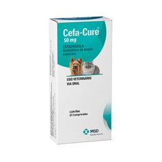 Antibiótico MSD Cefa Cure para Cães e Gatos 50mg - Contém 20 comprimidos