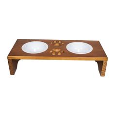 Comedouro Duplo Beethoven Base de Madeira para Cães e Gatos Verniz