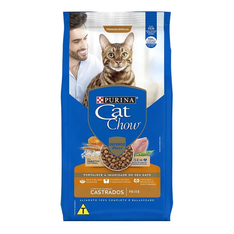 Ra  o Seca Cat Chow Defense Plus para Gatos Castrados Peixe 2 7kg 0