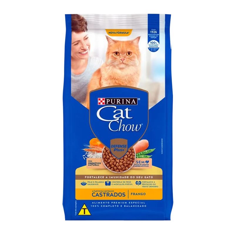 Ra  o Seca Cat Chow Defense Plus para Gatos Castrados Frango 10 1kg 0