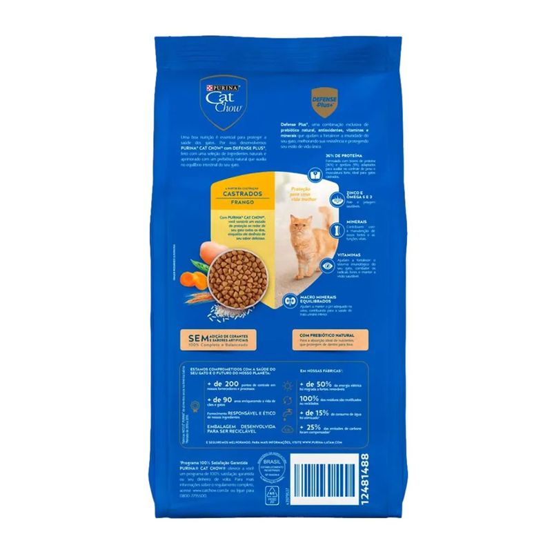 Ra  o Seca Cat Chow Defense Plus para Gatos Castrados Frango 10 1kg 1
