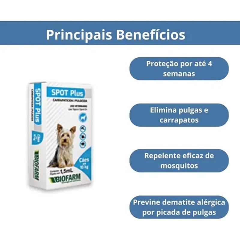 Antipulgas Biofarm Spot Plus On 1 5ml para C es at  10kg - Cont m 1 pipeta  2
