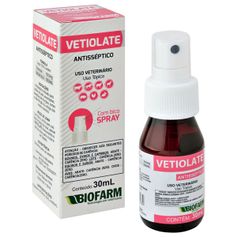 Spray Antisséptico Biofarm Vetiolate para Bovinos, Suínos, Ovinos, Caprinos, Equinos, Aves e Coelhos 30ml