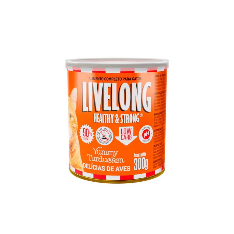 Alimento Natural Livelong para Gatos Del cias de Aves 300g 0