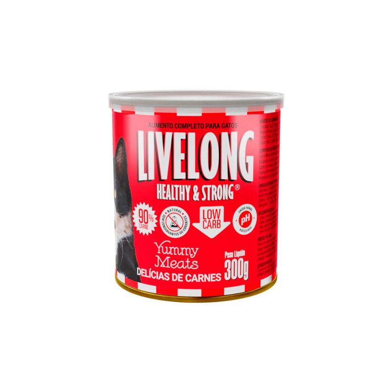 Alimento Natural Livelong para Gatos Del cias de Carne 300g 0