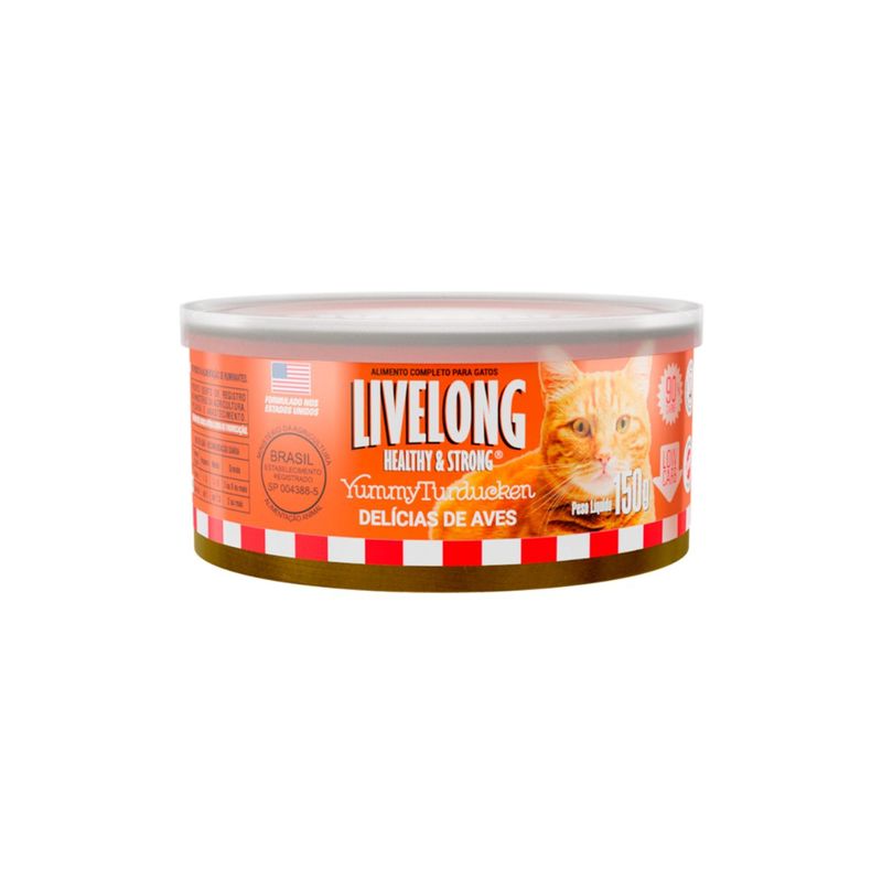 Alimento Natural Livelong para Gatos Del cias de Aves 150g 0