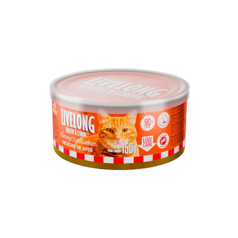 Alimento Natural Livelong para Gatos Del cias de Aves 150g 1