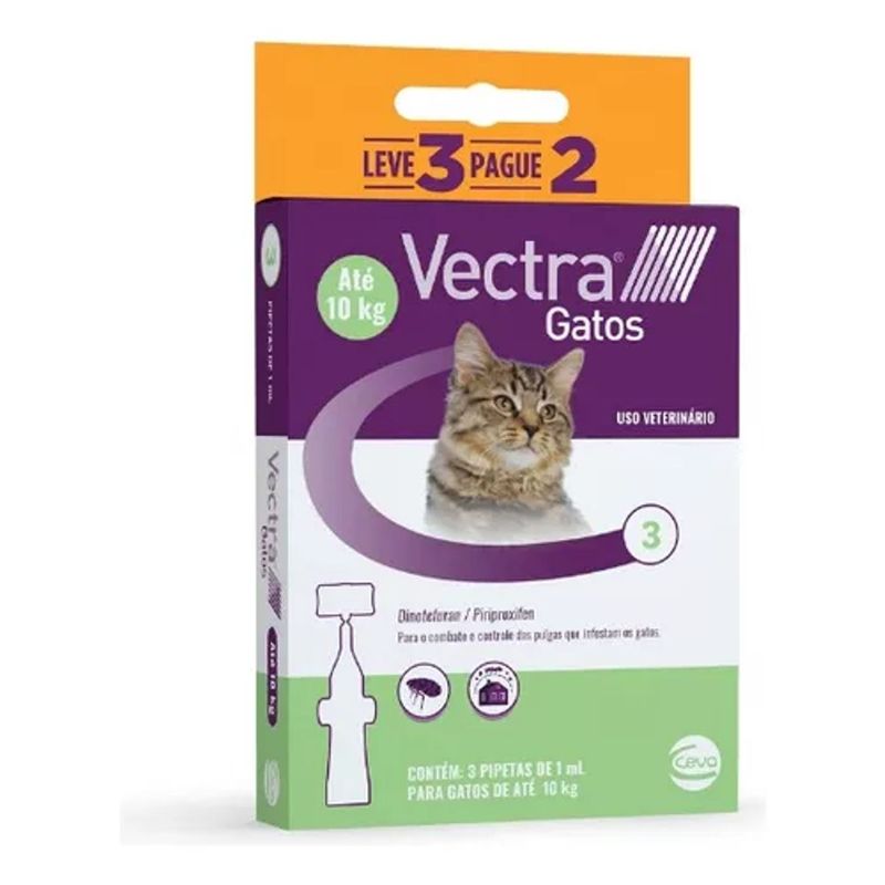 Antipulgas Ceva Vectra 1ml para Gatos at  10kg - Cont m 3 pipetas 0
