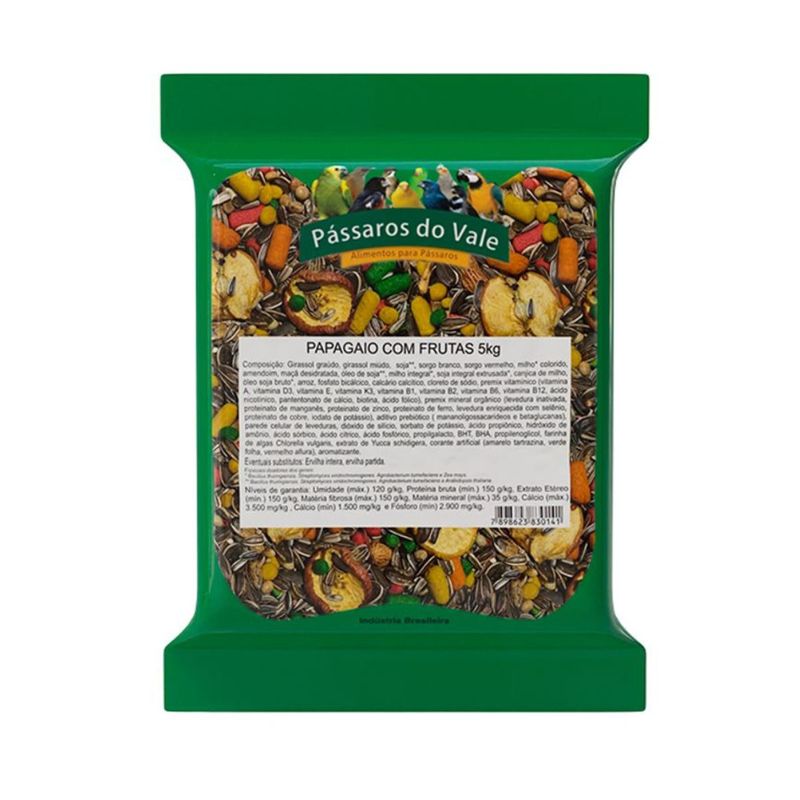 Ra  o P ssaros do Vale Mistura Premium com Frutas para Papagaio 5kg  0
