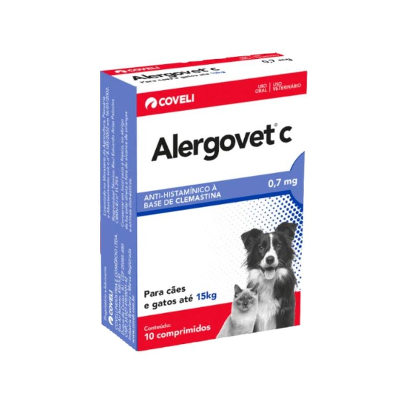 Antial rgico Coveli Alergovet C 0 7mg para C es e Gatos de at  15kg -  Cont m 10 comprimidos 0
