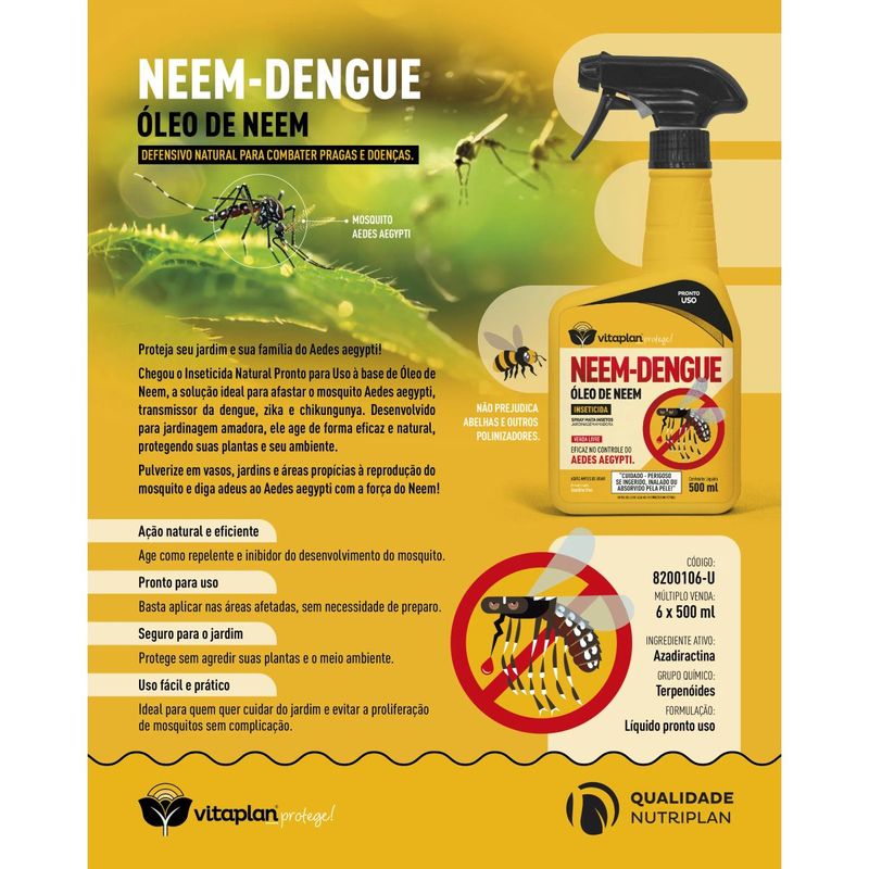 Inseticida Nutriplan Vitaplan Neem-Dengue Protege Contra Mosquitos Pronto para Uso 500ml 1
