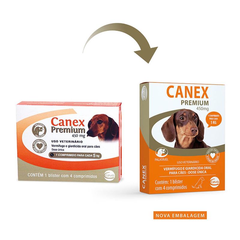 Verm fugo Ceva Canex Premium 450mg para C es at  5kg - Cont m 4 comprimidos 1