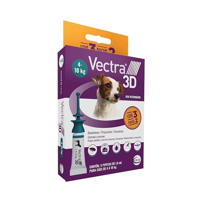 Antipulgas Ceva Vectra 3D 1 6ml para C es de 4kg at  10kg - Cont m 3 pipetas 1