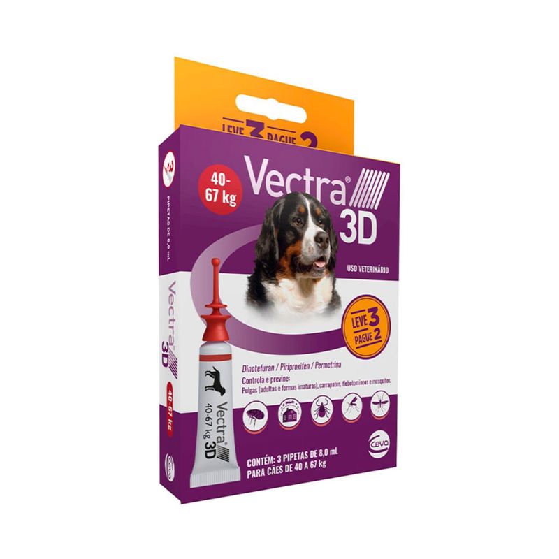Antipulgas Ceva Vectra 3D 8ml para C es de 40kg at  67kg - Cont m 3 pipetas 1
