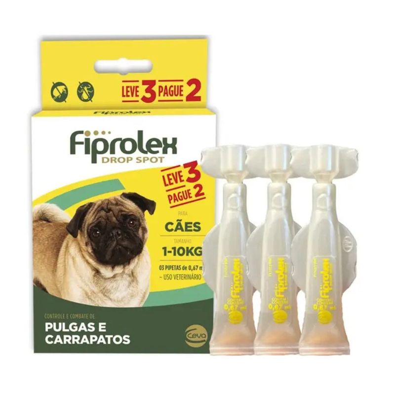 Antipulgas Ceva Fiprolex 0 67ml para C es de 1kg at  10kg - Cont m 3 pipetas 1