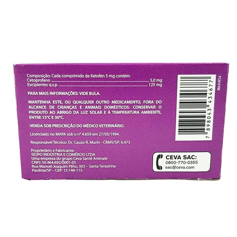 Anti-Inflamat rio Ceva Ketofen 5mg para C es e Gatos - Cont m 10 comprimidos 1