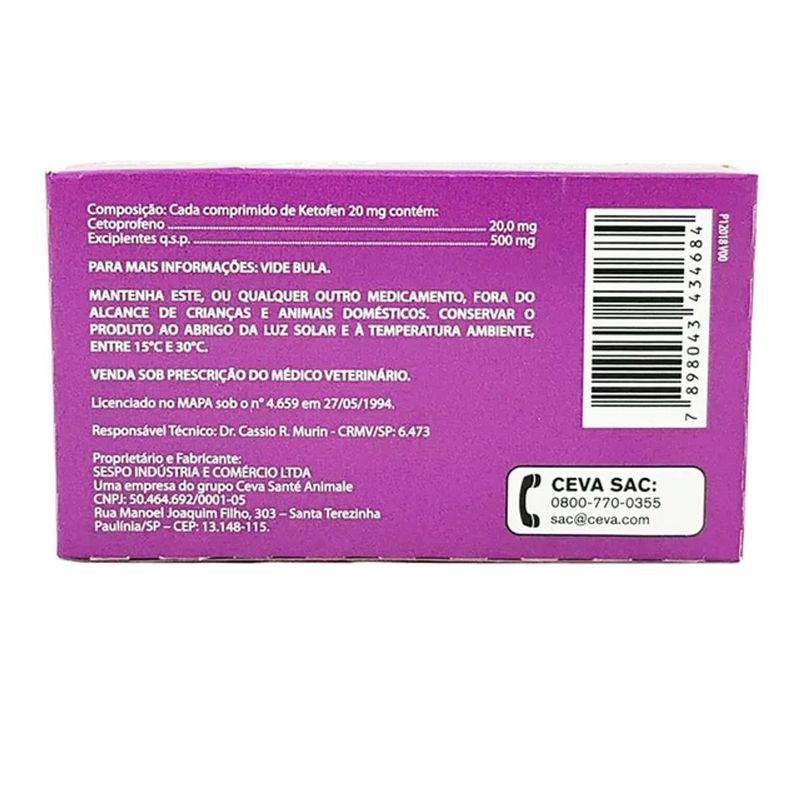 Anti-Inflamat rio Ceva Ketofen 20mg para C es e Gatos - Cont m 10 comprimidos 1