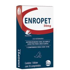 Antibiótico Ceva Enropet 50mg para Cães e Gatos - Contém 10 comprimidos