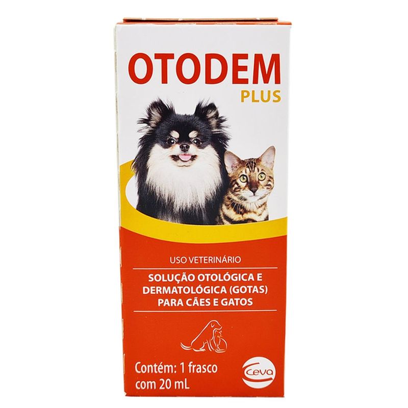 Solu  o Otol gica e Dermatol gica Ceva Otodem Plus para C es e Gatos 20 ml - Cont m 1 frasco 0