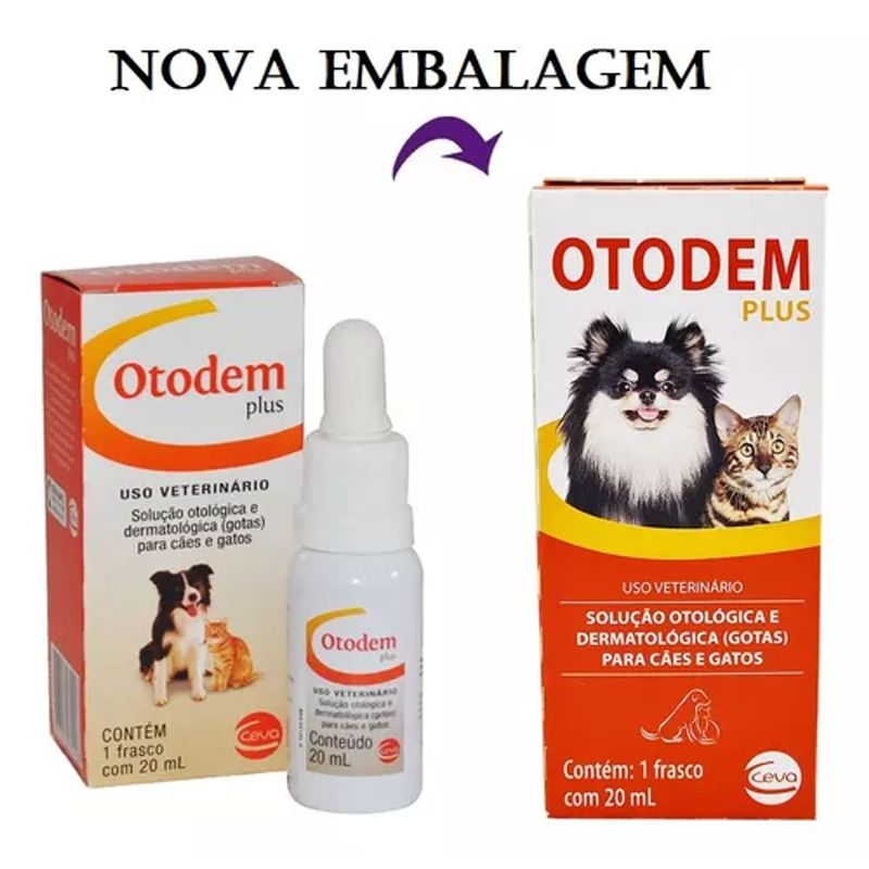 Solu  o Otol gica e Dermatol gica Ceva Otodem Plus para C es e Gatos 20 ml - Cont m 1 frasco 1