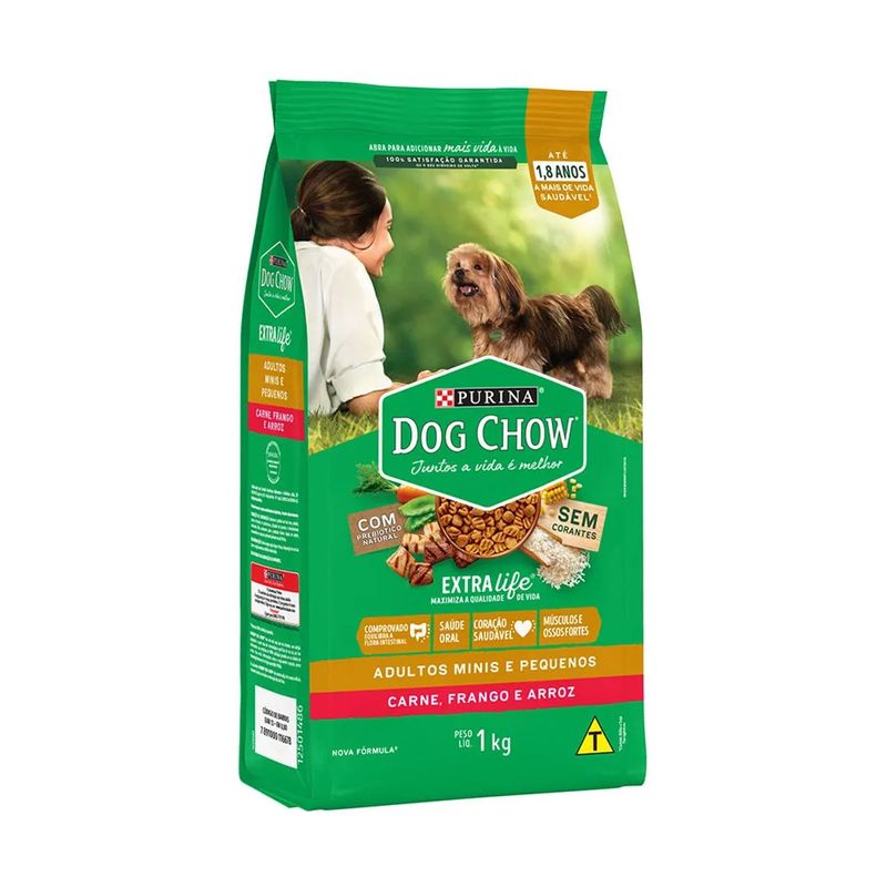 Ra  o Seca Dog Chow para C es Adultos Porte Mini e Pequeno Carne  Frango e Arroz 1kg 1