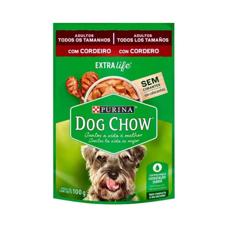 Ra  o  mida Dog Chow para C es Adultos Cordeiro Sach  100g 0