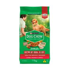 Ração Seca Dog Chow para Cães Adultos Porte Médio e Grande Carne, Frango e Arroz 1kg
