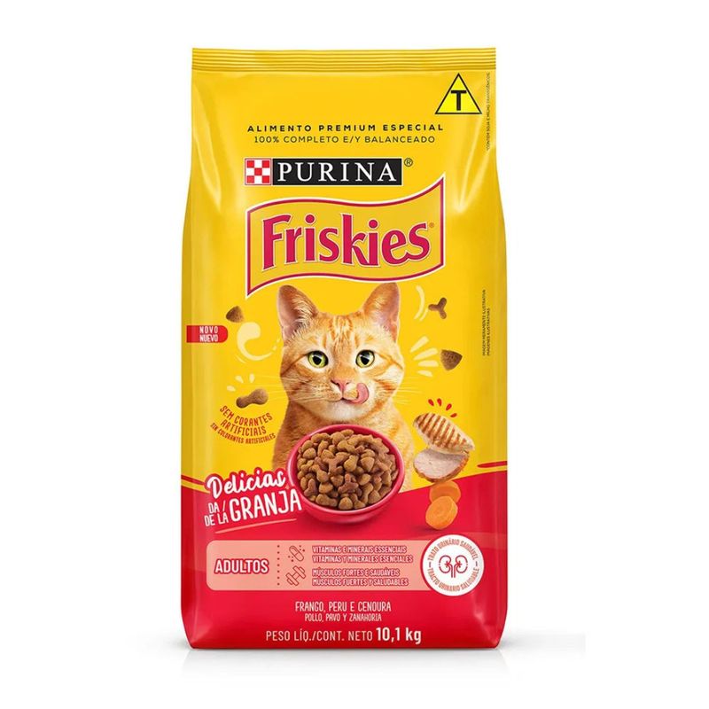 Ra  o Seca Friskies para Gatos Adultos Del cias da Granja 10 1kg 0
