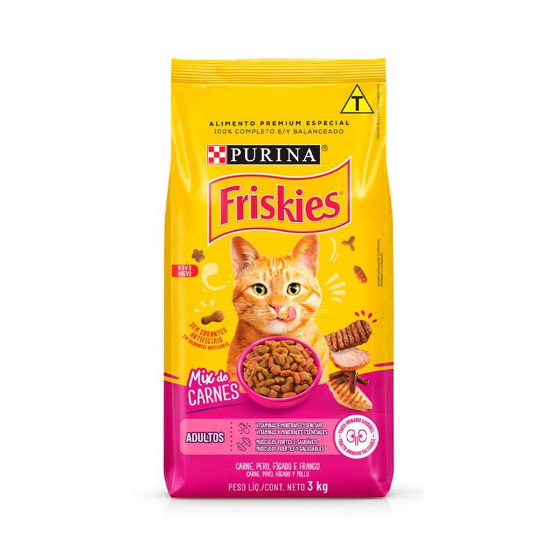 Ra  o Seca Friskies para Gatos Adultos Mix de Carnes 3kg 0