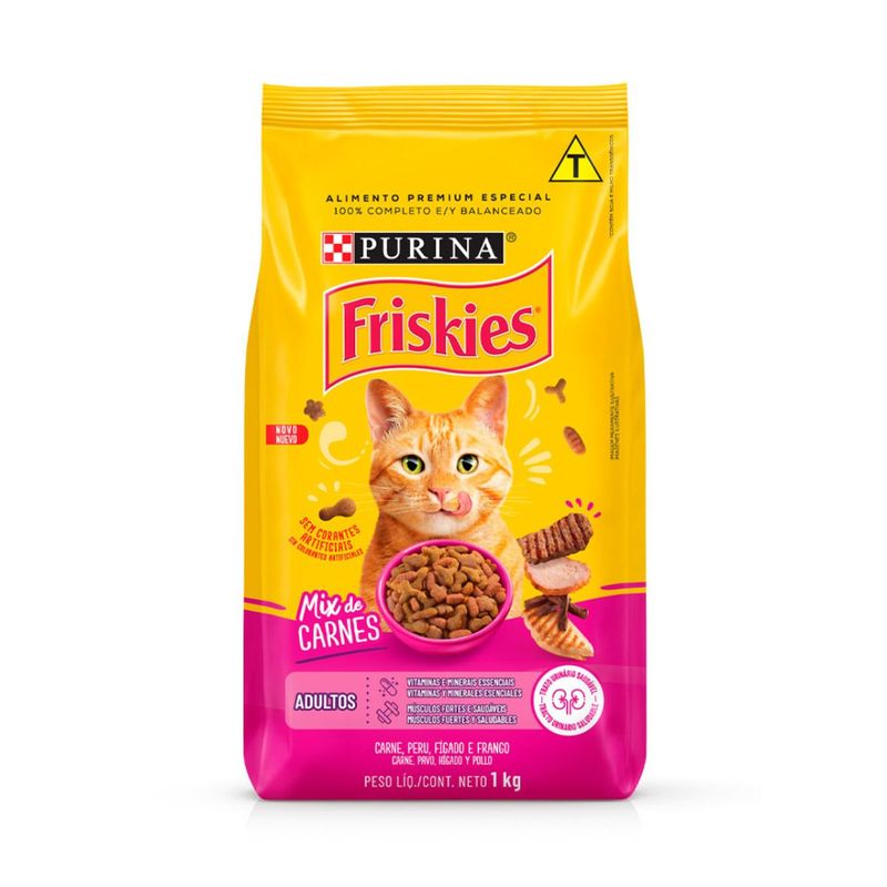 Ra  o Seca Friskies para Gatos Adultos Mix de Carnes 1kg 0